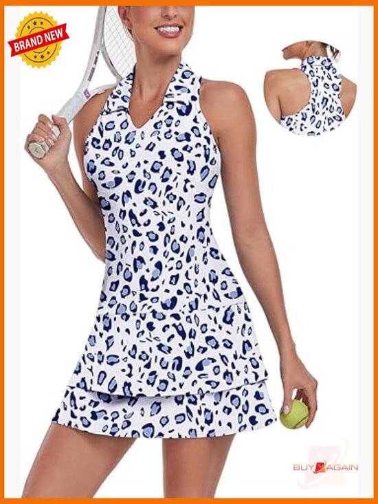Dresses & Skirts - Tennis Dress Racerback Sleeveless Golf Dress with Shorts and Pockets V-Neck